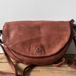 Harbour 2nd brown leather half-moon shaped (approx. 8” x 5”) cross-body …
